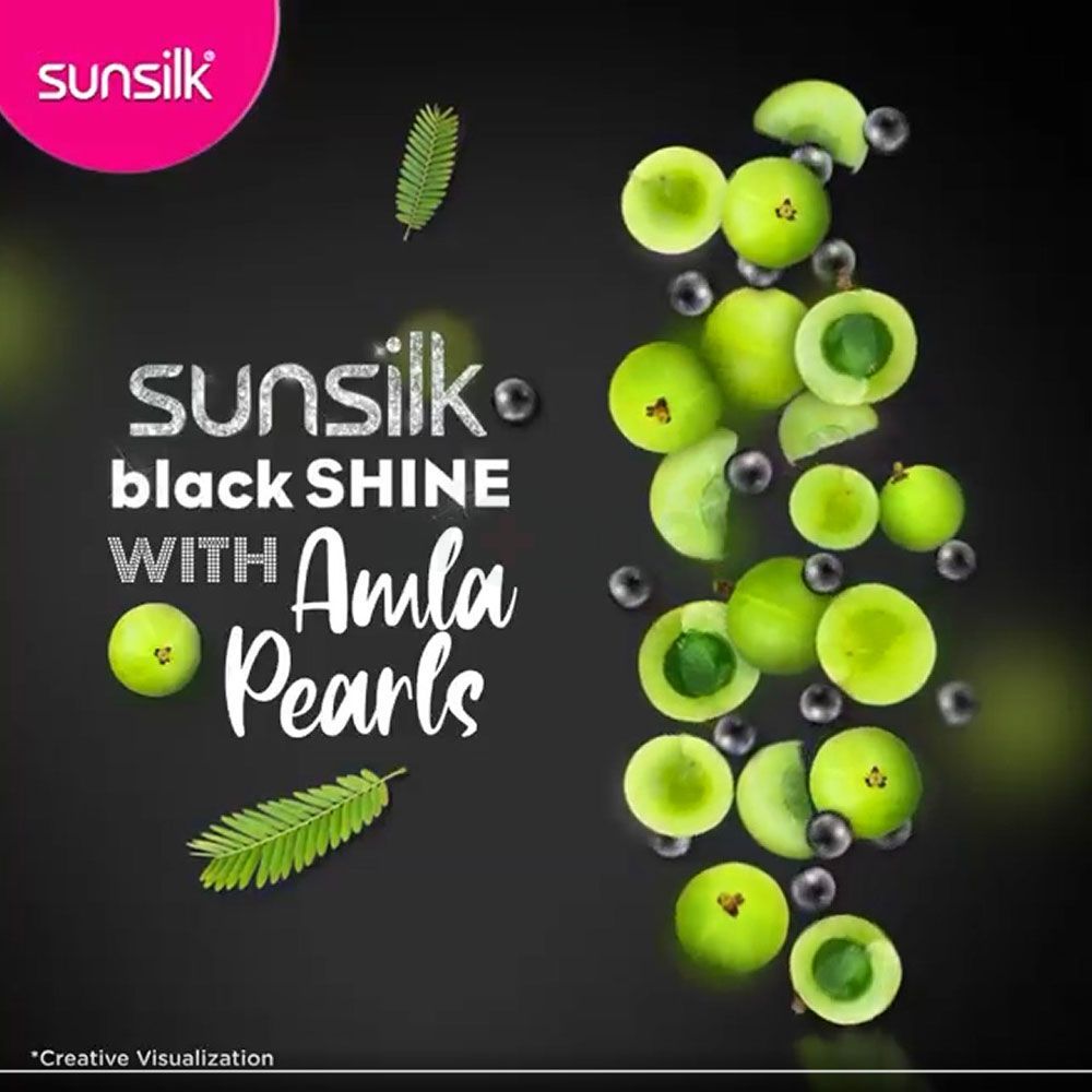 Sunsilk Black Shine Shampoo for Shiny Dark Black Hair with Henna+Oil, Pearl & Vitamin E  