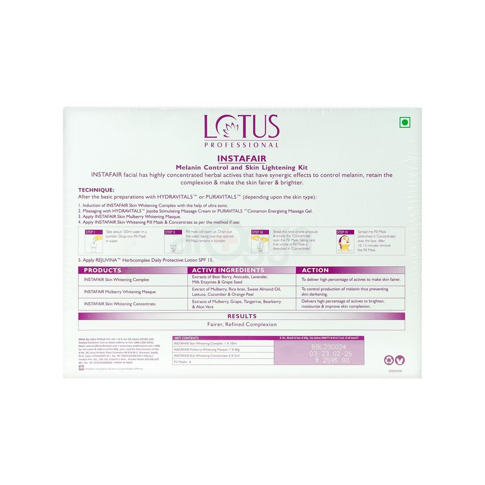 Lotus Professional 6 Sessions Instafair Melanin Control & Skin Lightening Kit for All Skin Types  
