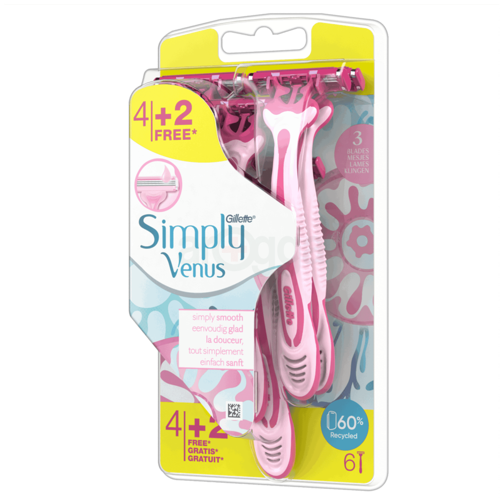 Gillette Simply Venus Disposable Razors Simply Smooth For Women 4 Pcs + 2 Pcs Free  