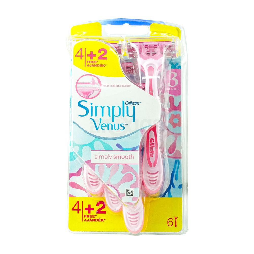 Gillette Simply Venus Disposable Razors Simply Smooth For Women 4 Pcs + 2 Pcs Free  