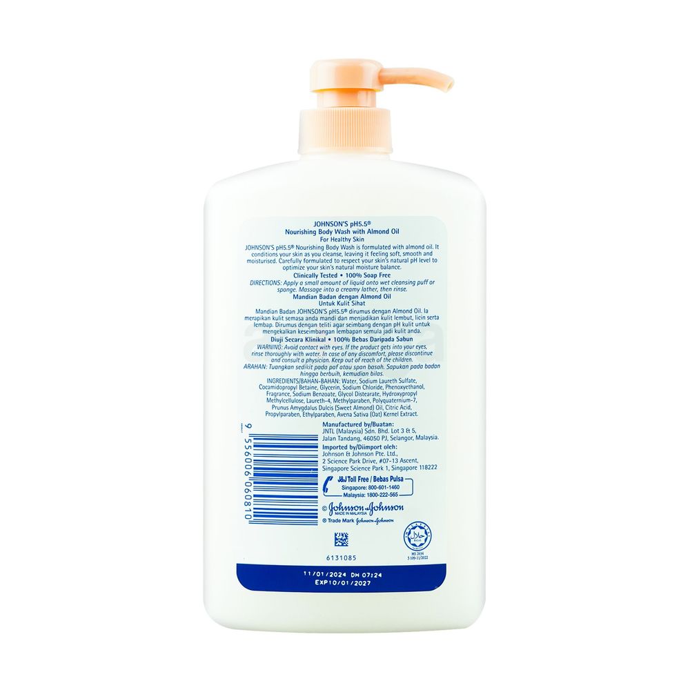 Johnson's Soap Free Nourishing Body Wash pH 5.5 with Almond Oil for Healthy Skin   