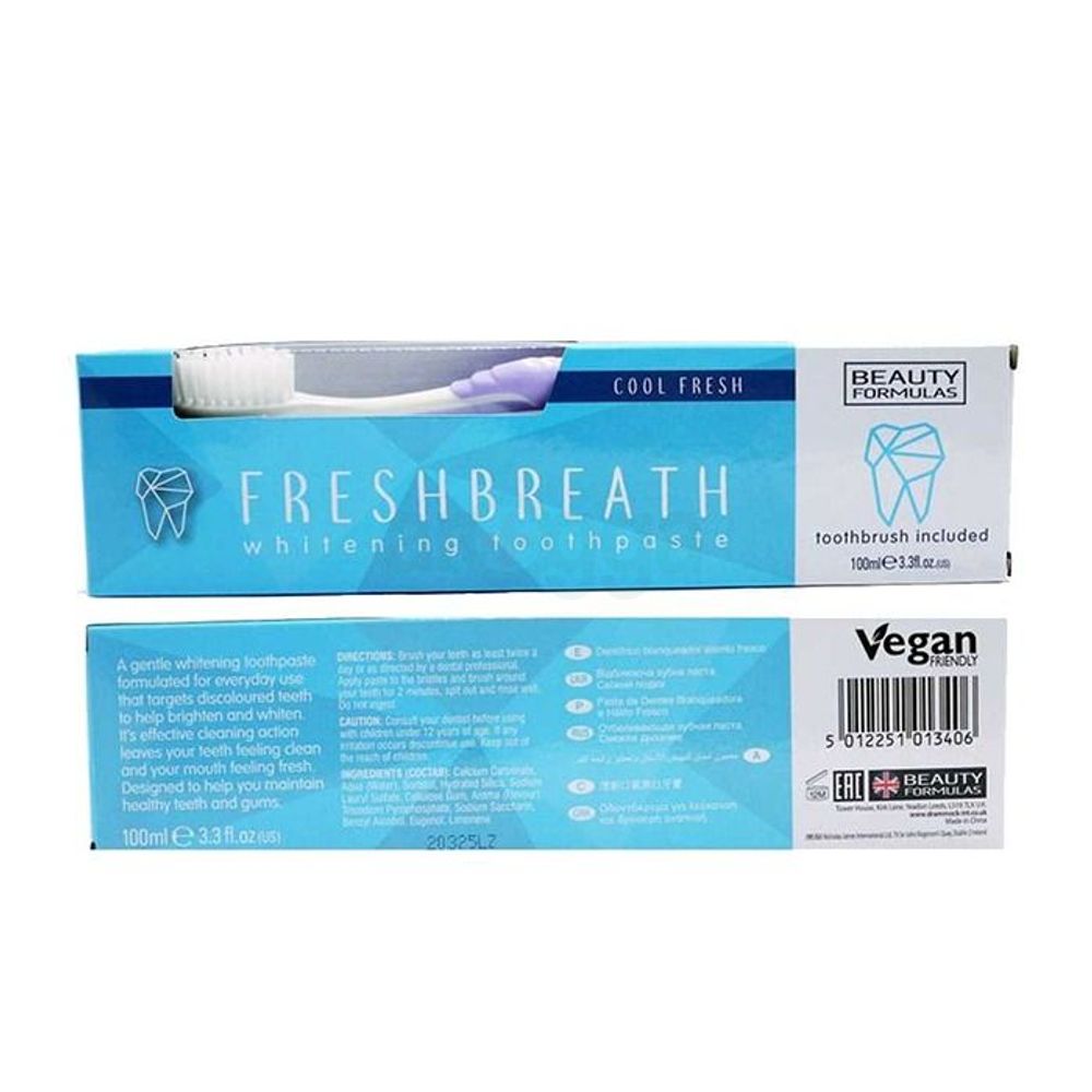 Beauty Formulas Fresh Breath Whitening Toothpaste with Tooth Brush  