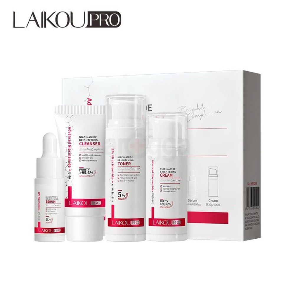 Laikou Pro Niacinamide Brightening Skincare Set-4 Pieces (Cleanser, Toner, Serum, cream)  