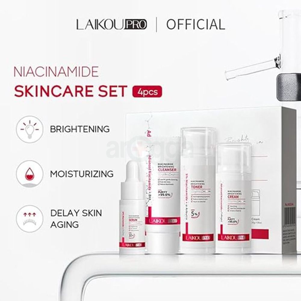 Laikou Pro Niacinamide Brightening Skincare Set-4 Pieces (Cleanser, Toner, Serum, cream)  