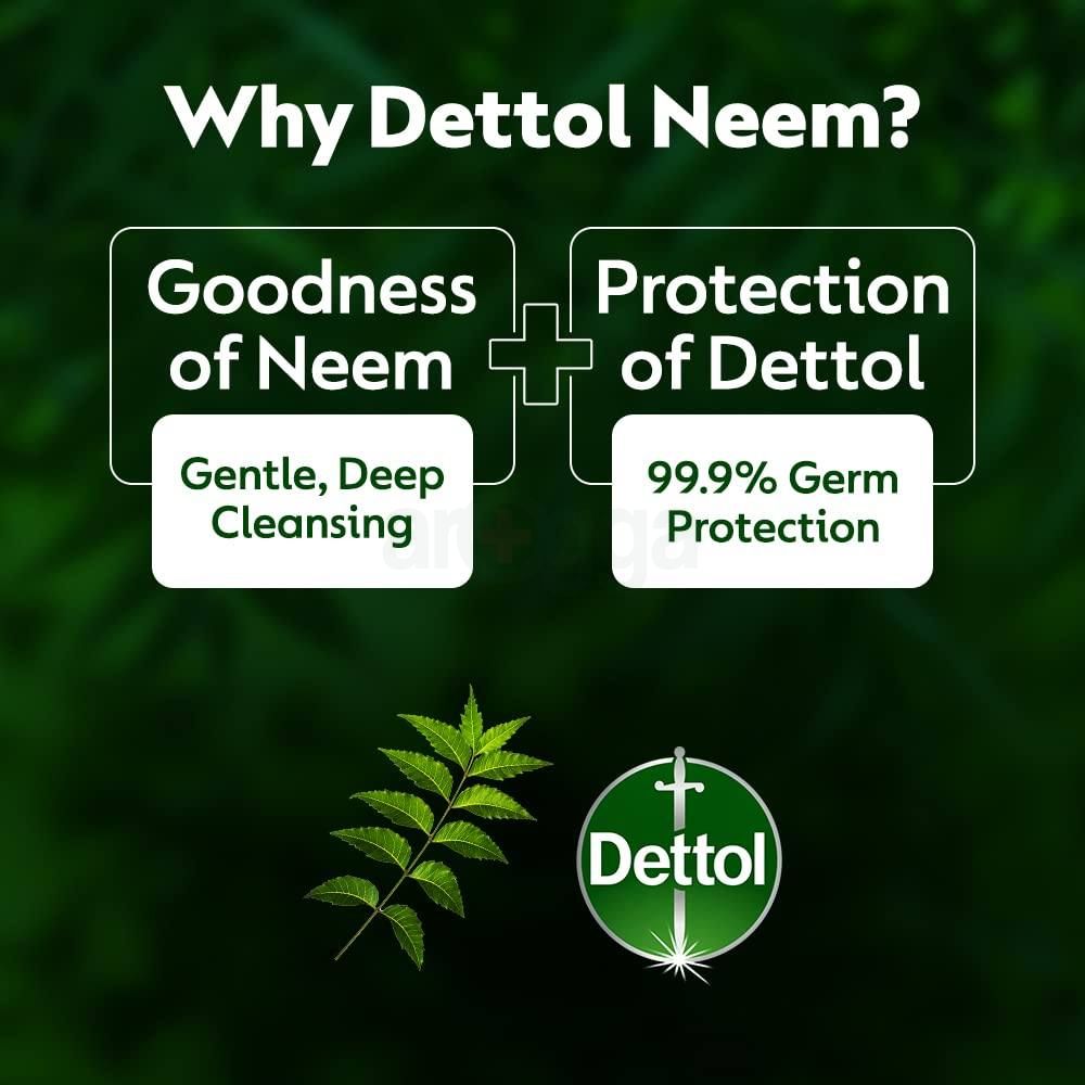 Dettol Soap Neem with Pure Neem Oil Bathing Shower Bar 125g, protects from 99.9% skin infection causing germs.  