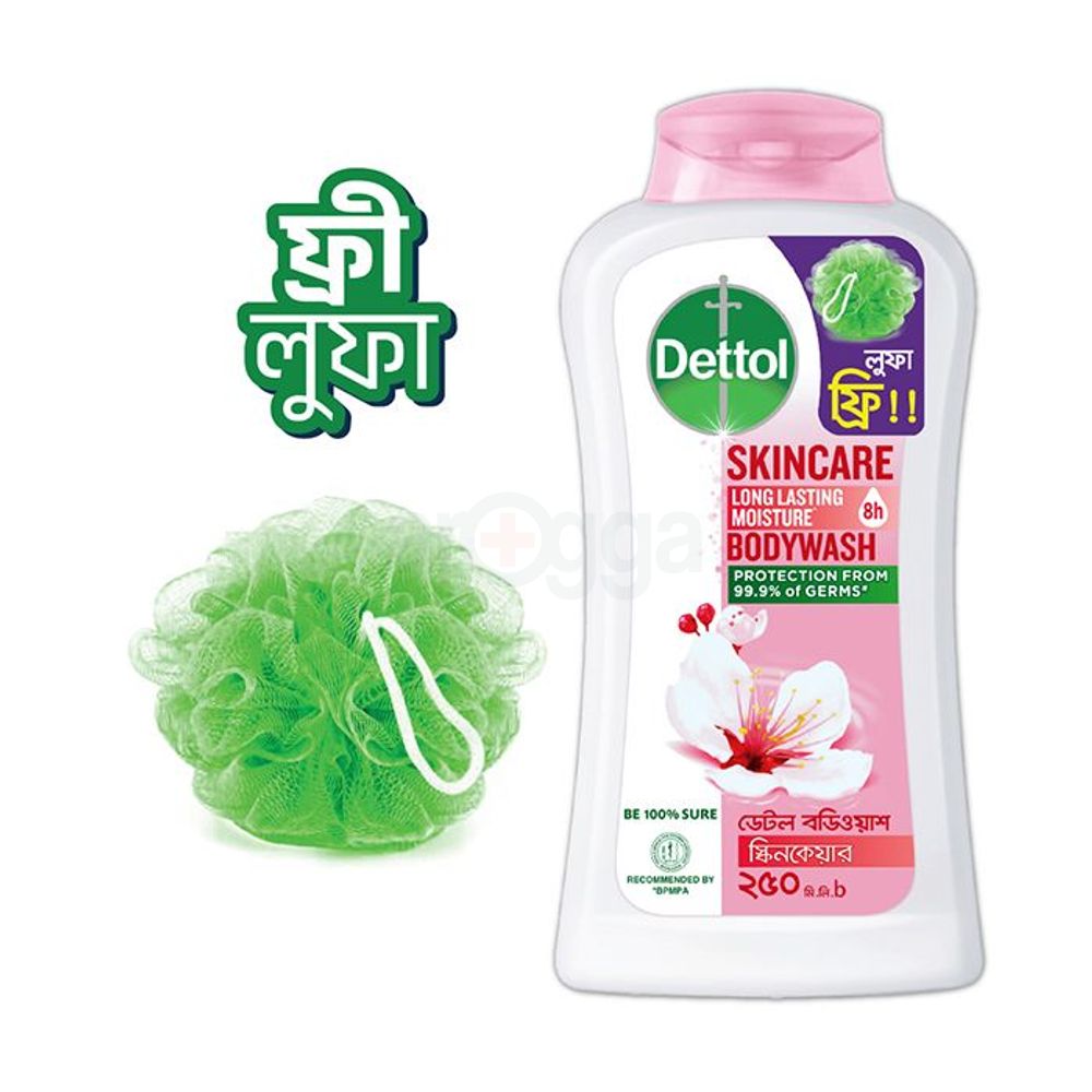 Dettol Antibacterial Body Wash Shower Gel Skincare Rose & Sakura Blossom with 8 Hour Lasting Moisture 250ml Free Loofa  