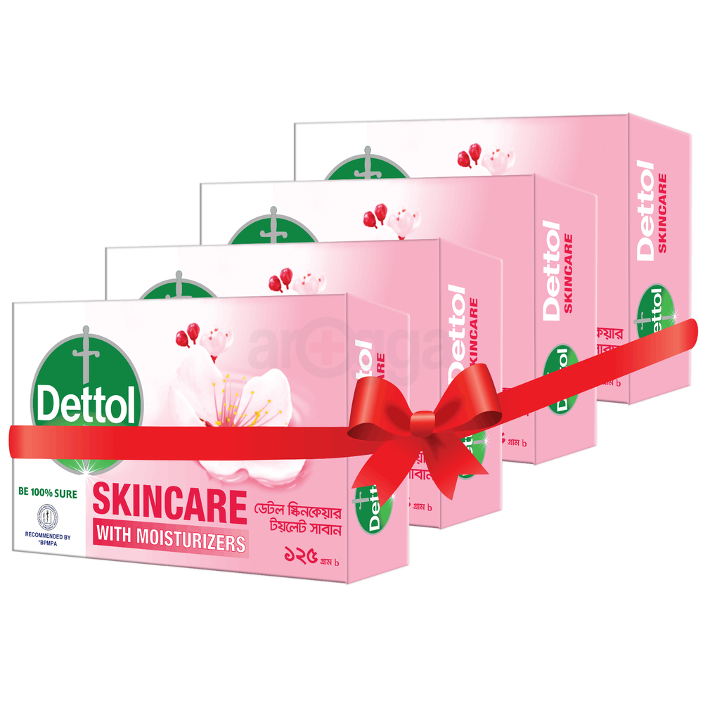 Dettol Soap Skincare Quad Pack (125gm X 4), 2X Moisturizers with Argan Oil Bathing Bar  