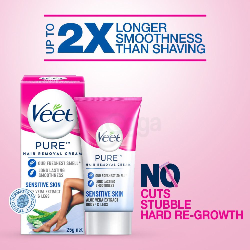 Veet Hair Removal Cream 25gm Sensitive Skin for Body & Legs, Get Salon-like Silky Smooth Skin with 5 in 1 Skin Benefits  