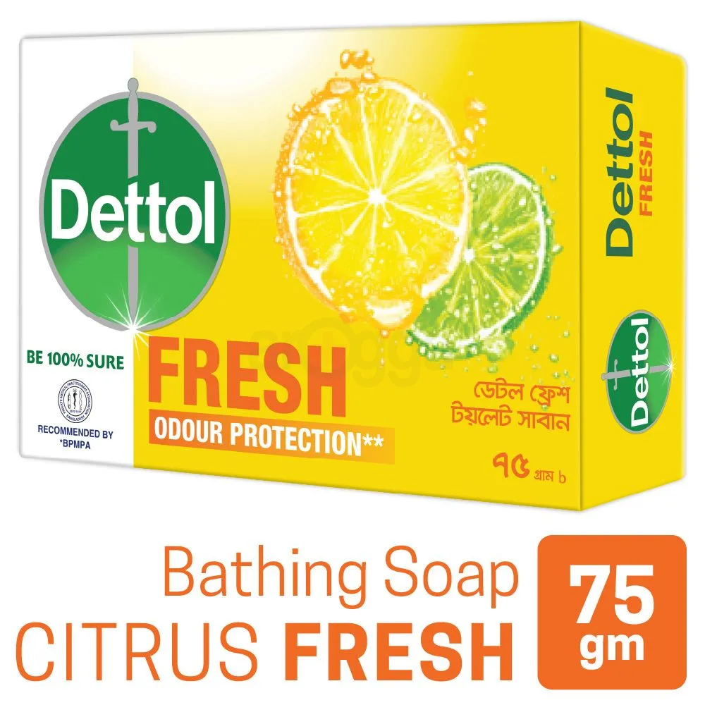 Dettol Soap Citrus Fresh 75g Bathing Bar Soap with Odour Protection  