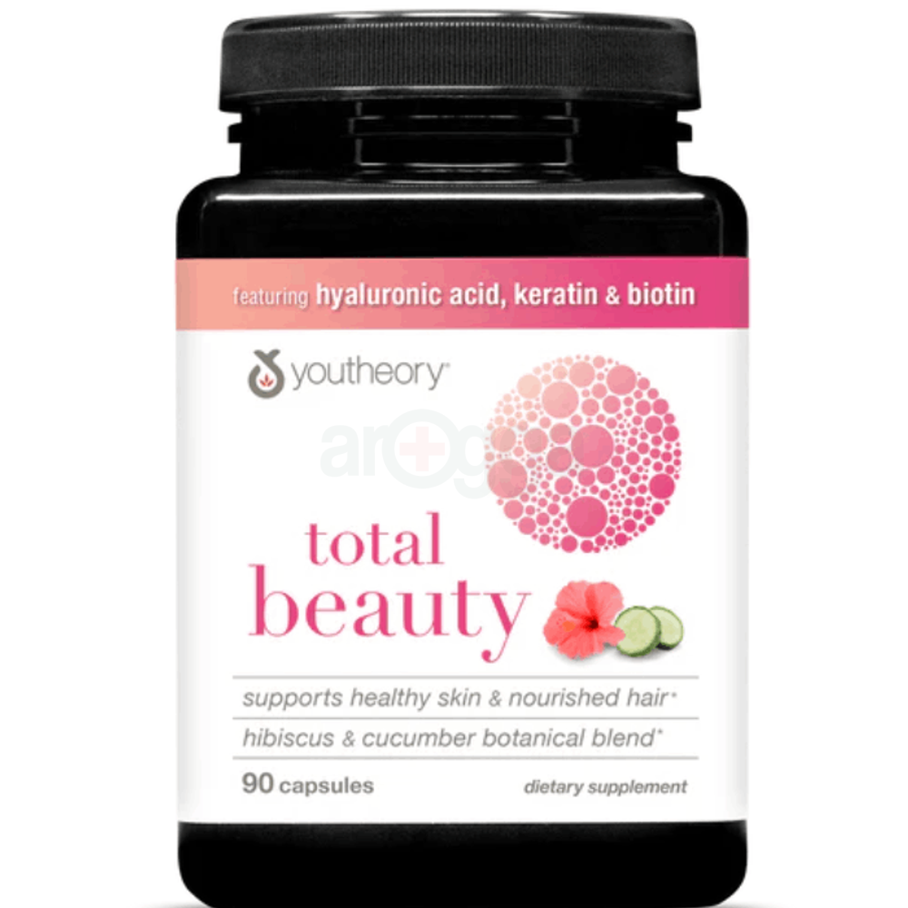 Youtheory Total Beauty Hyaluronic Acid, Keratin & Biotin Capsules 90  