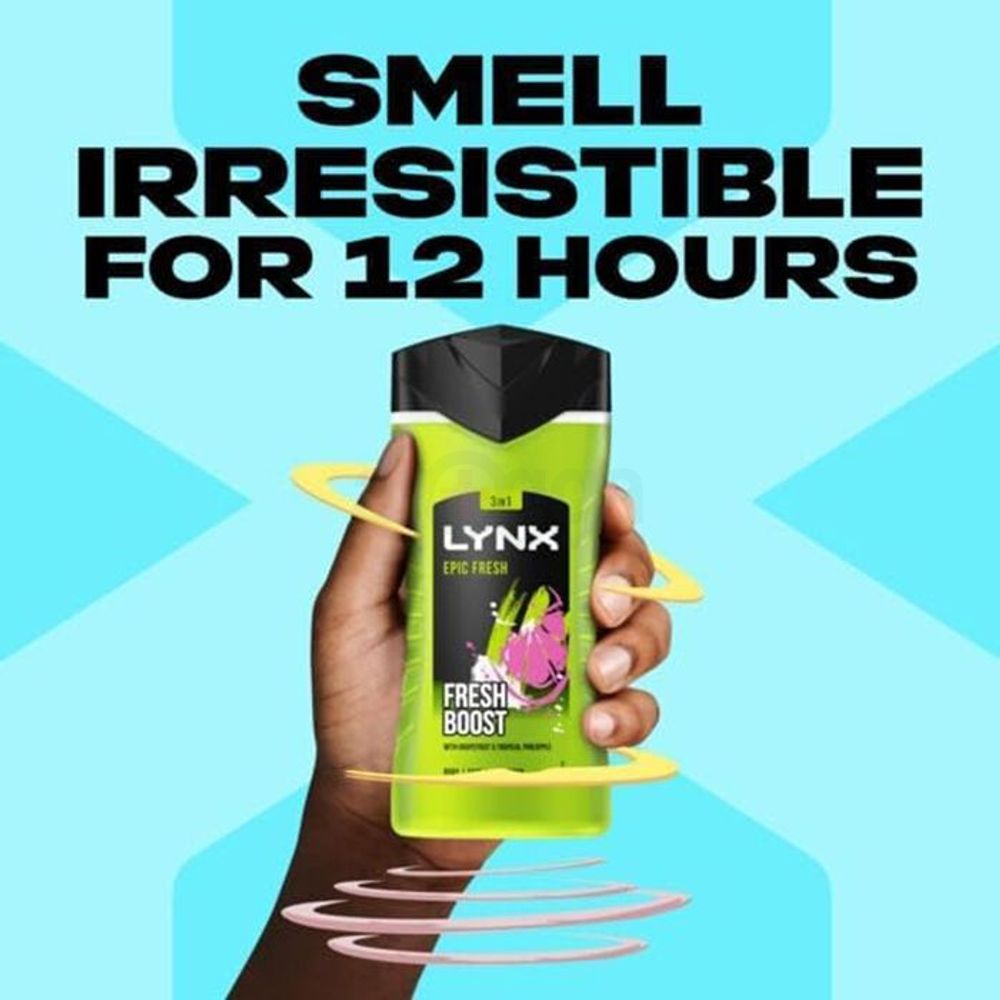Lynx 3 in 1 Epic Fresh Boost Body Face & Hair Wash with Grapefruit & Tropical Pineapple  