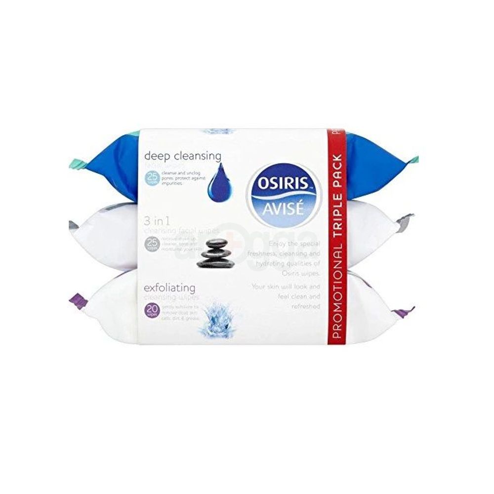Osiris Avise Tripple Pack facial Wipes Set (Deep Cleansing Facial Wipes, 3 in 1 Cleansing Facial Wipes, Exfoliating Facial Wipes)  
