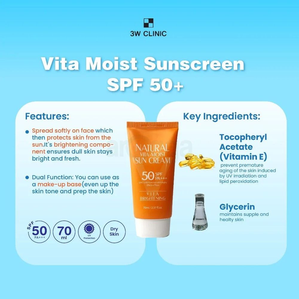 3W Clinic Natural Vita Moist Sun Cream SPF50+ PA+++  
