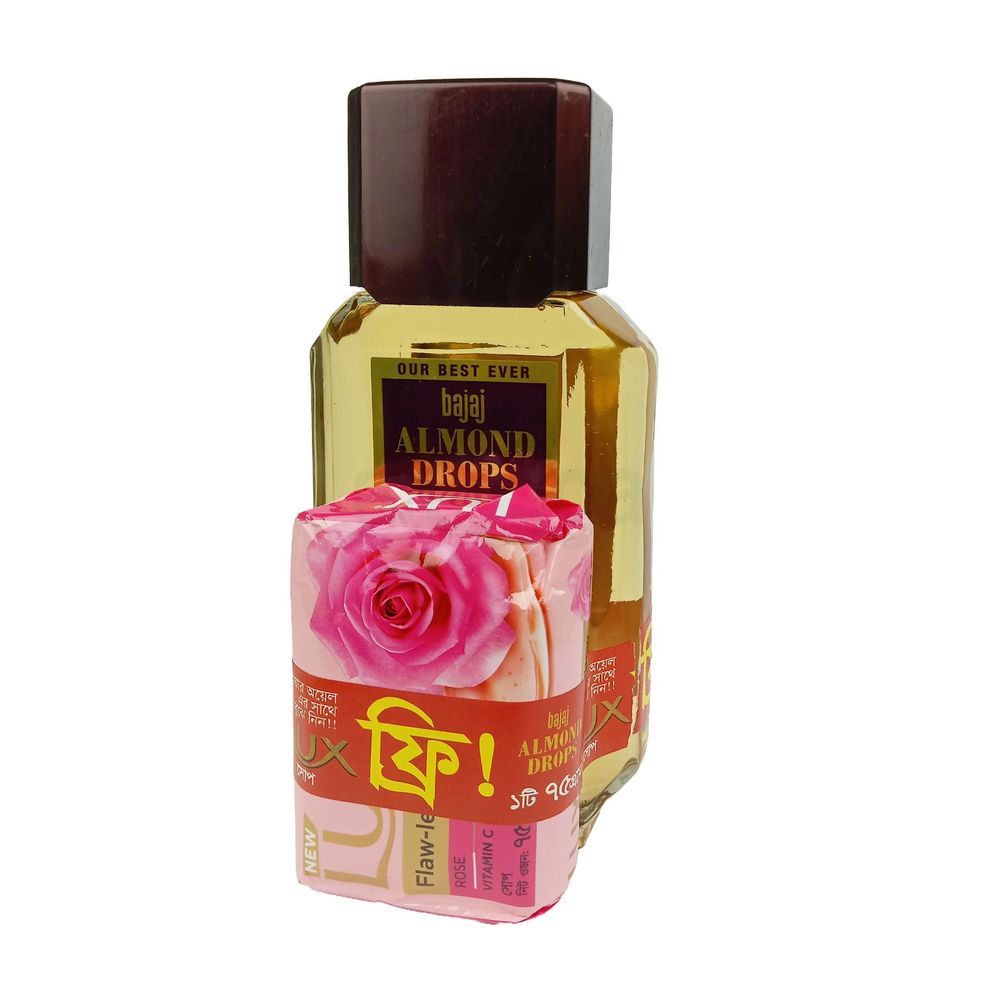 Bajaj Almond Drops Hair Oil 200ml (Get 1 Lux Soap Bar Flaw Less Glow 75gm Free)  