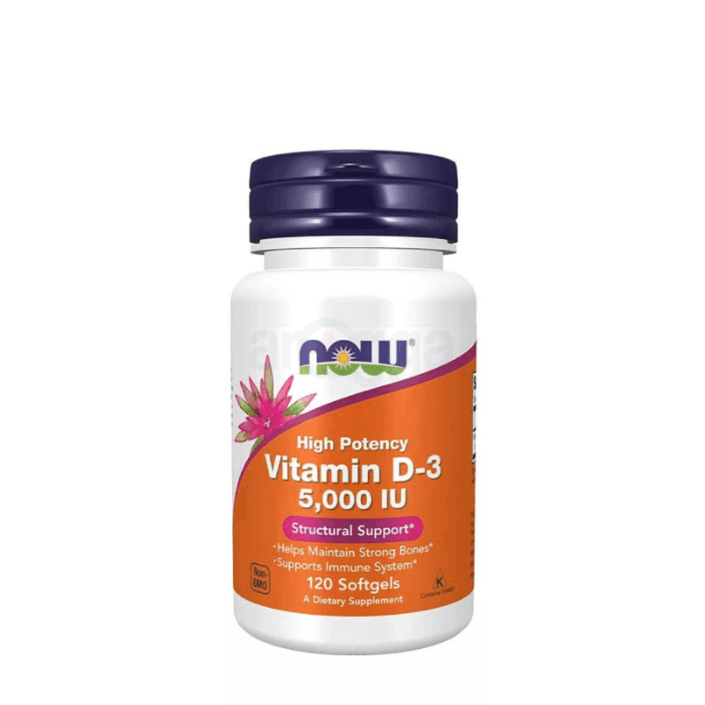 NOW Supplements, Vitamin D-3 5,000 IU, High Potency, Structural Support*, 120 Capsules  