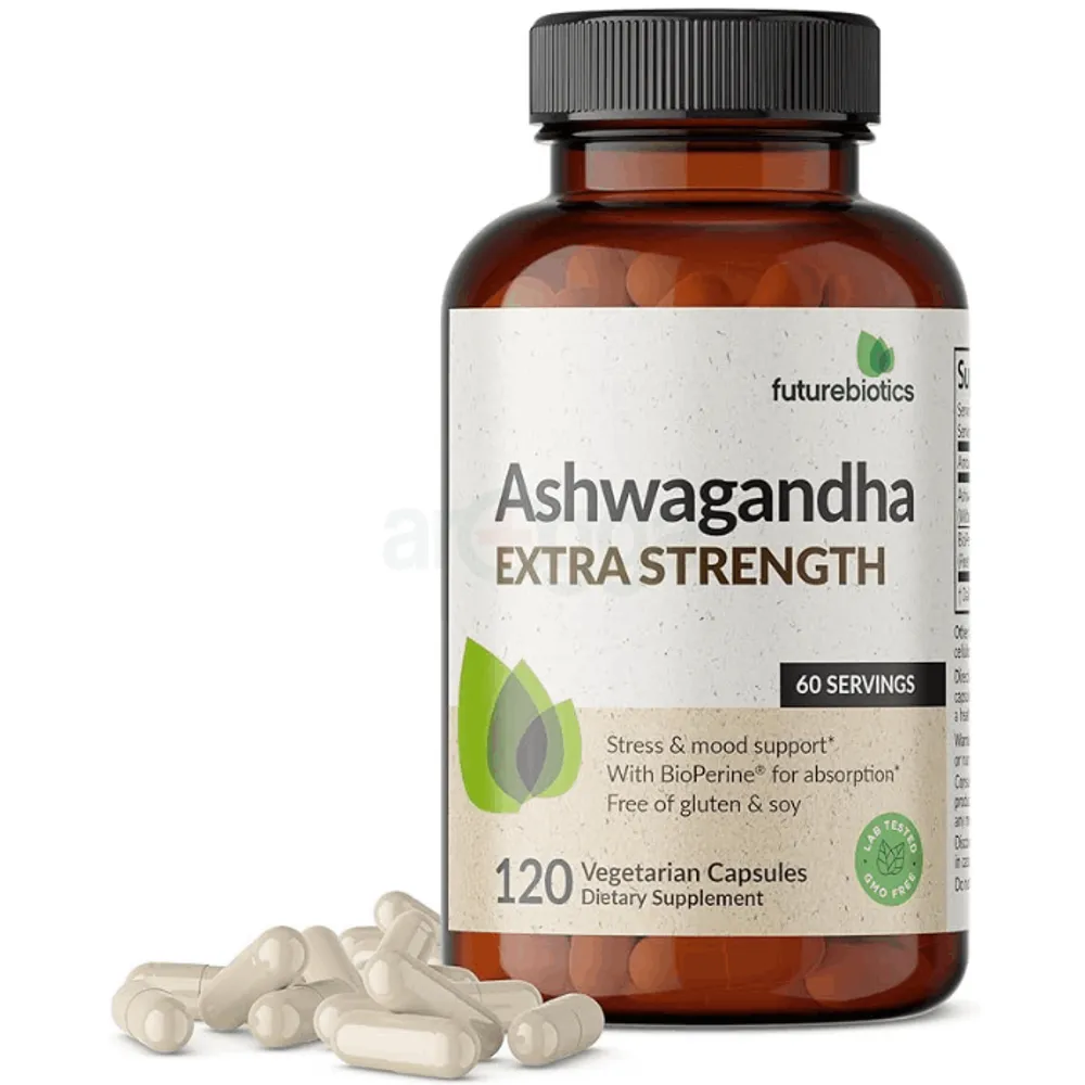 Futurebiotics Ashwagandha Extra Strength Stress & Mood Support with BioPerine - Non GMO Formula, 120 Vegetarian Capsules  