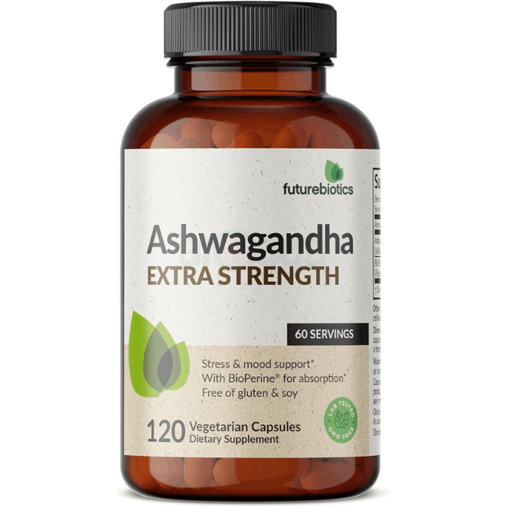 Futurebiotics Ashwagandha Extra Strength Stress & Mood Support with BioPerine - Non GMO Formula, 120 Vegetarian Capsules  