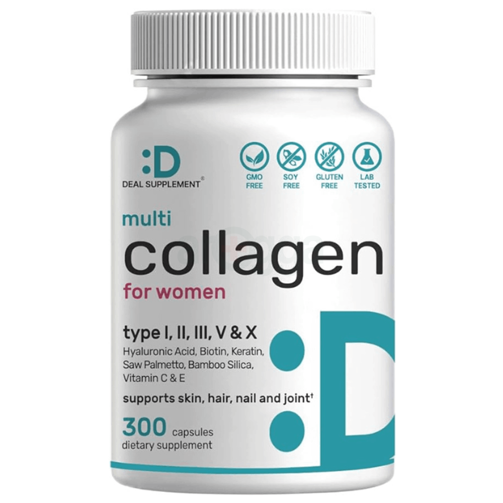 Multi-Collagen Pills for Women with Vitamin C, E, & Biotin, 300 Capsules	  