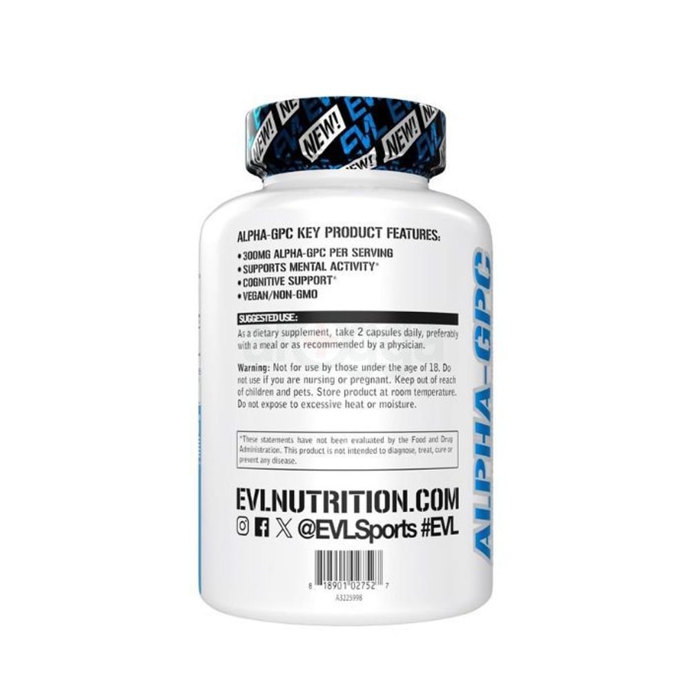 Evlution Nootropic Alpha GPC Choline Supplement - Alpha GPC 600mg - 30 Servings 60 Capsules  