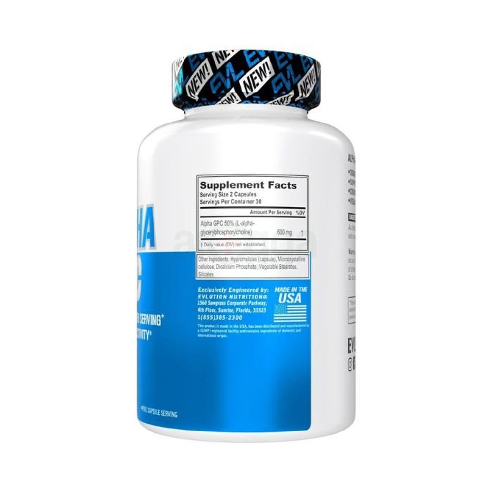 Evlution Nootropic Alpha GPC Choline Supplement - Alpha GPC 600mg - 30 Servings 60 Capsules  