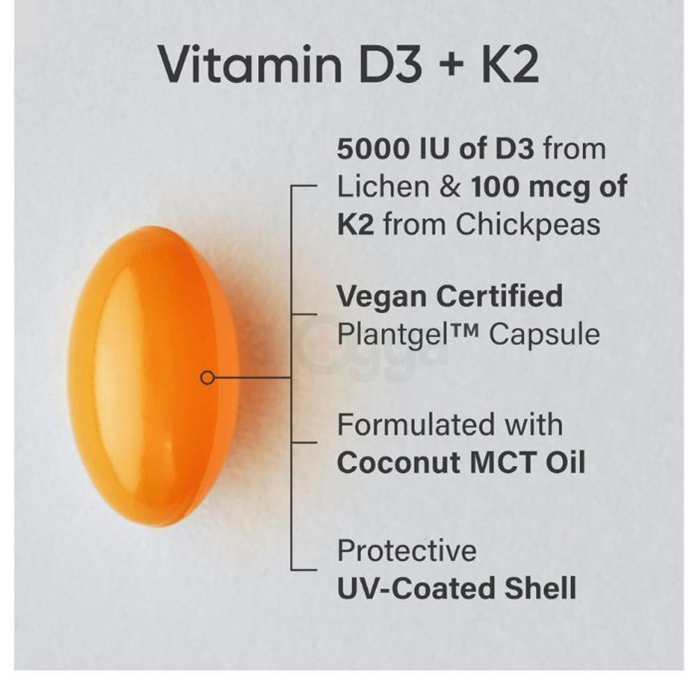 Sports Research Plant-Based Vitamin D3 + K2, 5000iu Vitamin D with 100mcg Mk7 Vitamin K Supplement with Organic Coconut Oil for Stronger Bones & Immune Health 160 Softgels  