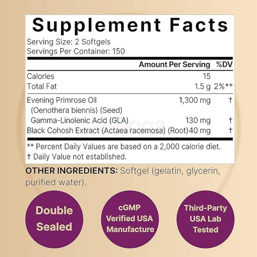 NatureBell Evening Primrose Oil with Black Cohosh, 1,300mg Per Serving, 300 Mini-Softgels 