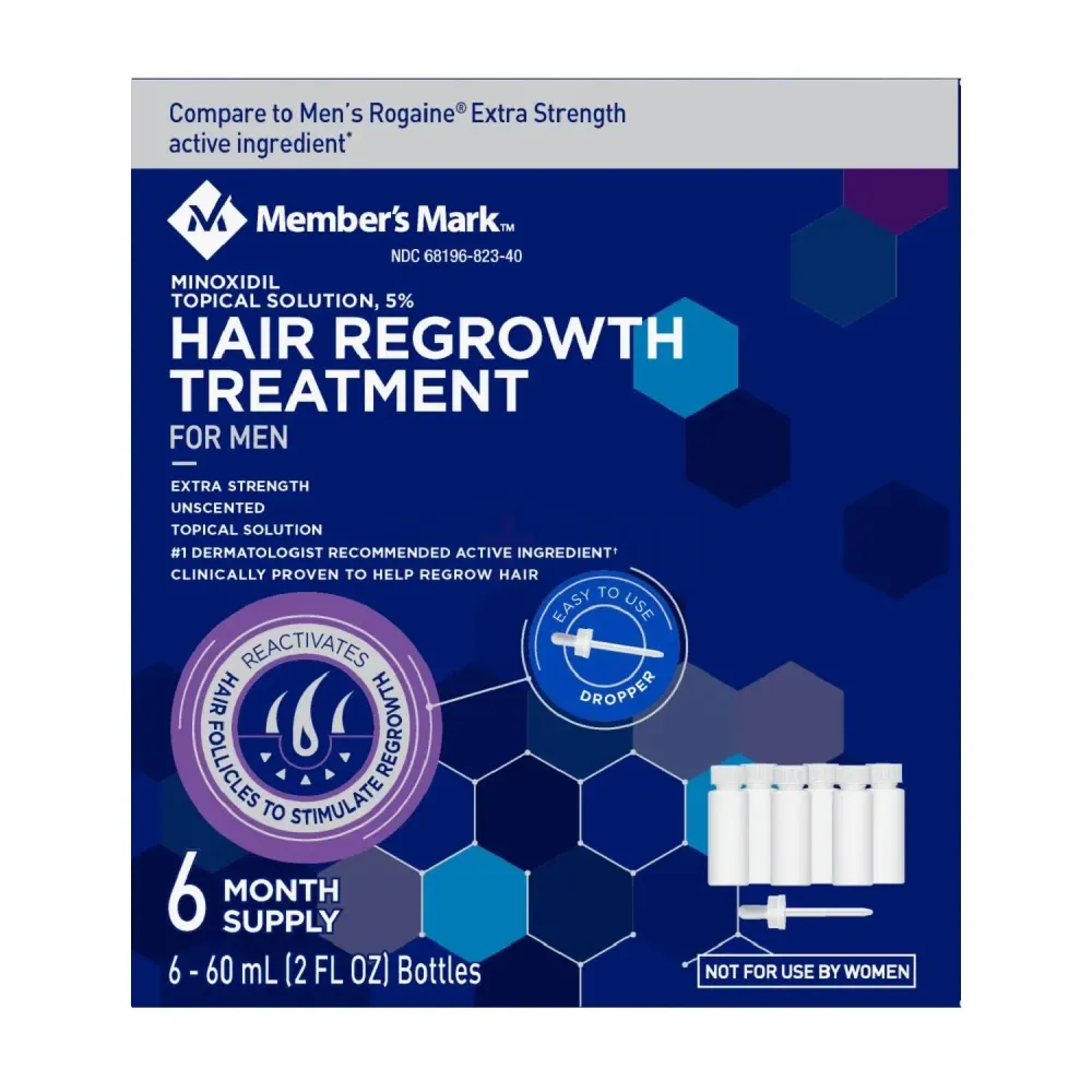 Member's Mark Extra Strength Minoxidil Topical Solution USP 5% Unscented Hair Regrowth Treatment for Men  