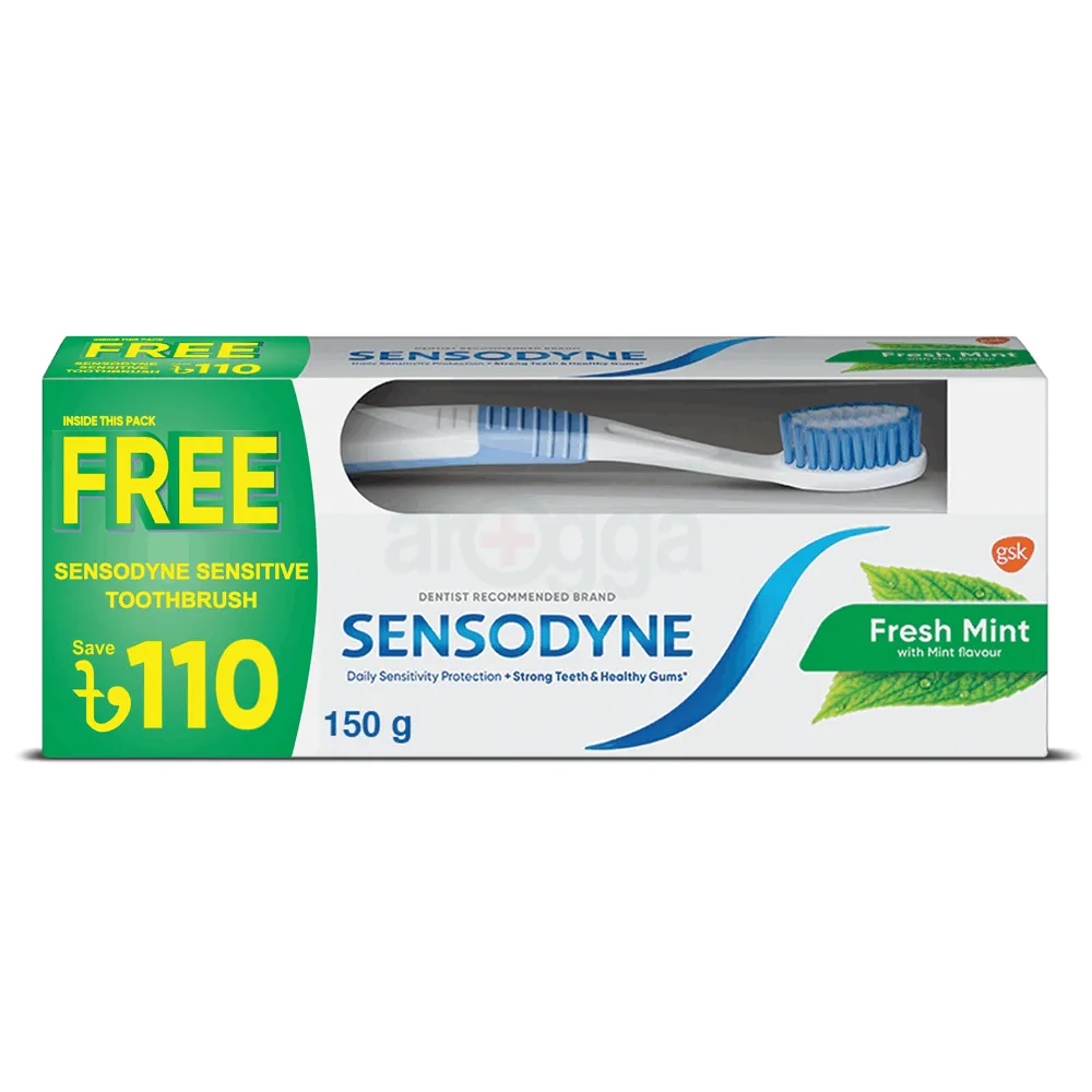 Sensodyne Fresh Mint Toothpaste (Free Sensodyne Toothbrush) 150gm  