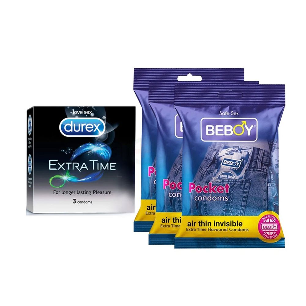 Durex Long Love Combo 3x4 = 12Pcs Condom - Durex Extra Time 3s + Beboy Mango 9s (40)  