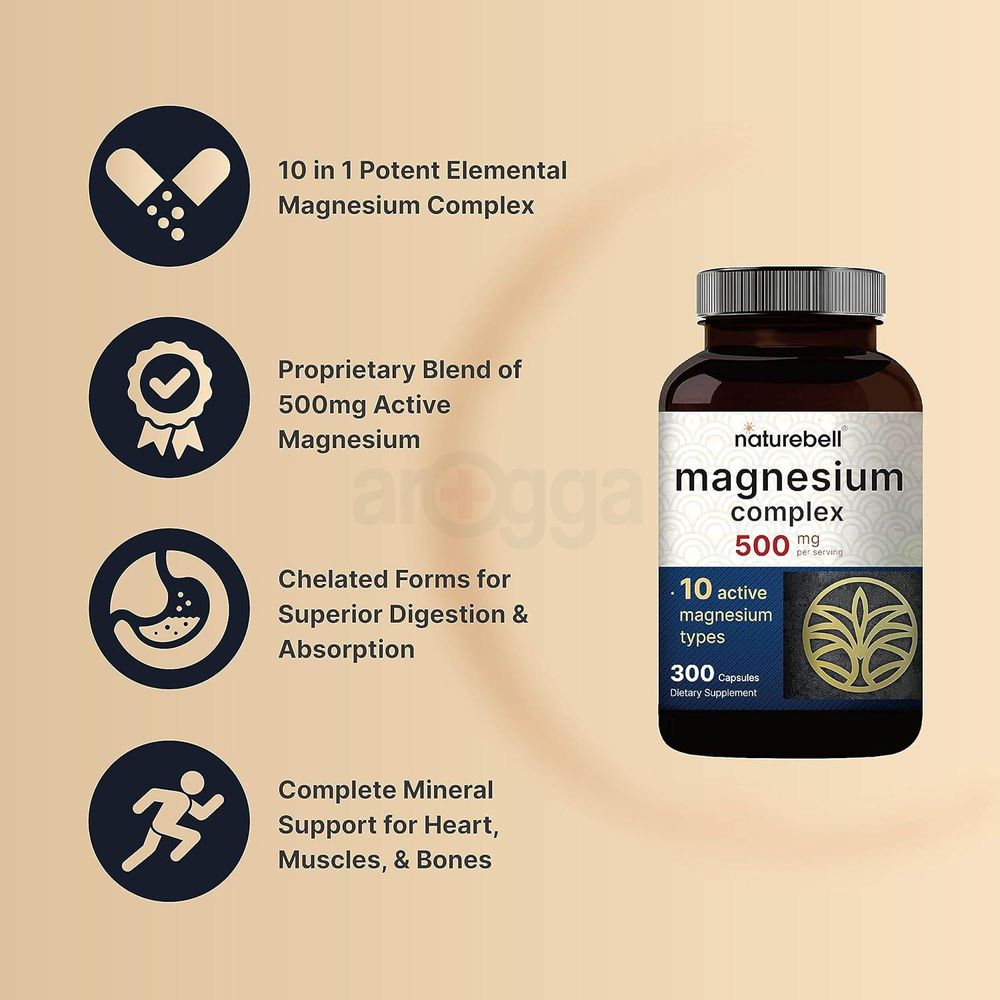 NatureBell Magnesium Complex Supplement 500mg, 300 Capsules  