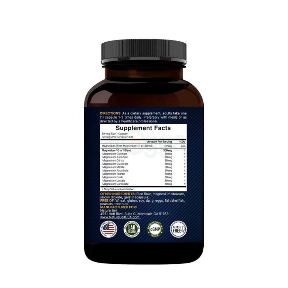 NatureBell Magnesium Complex Supplement 500mg, 300 Capsules  