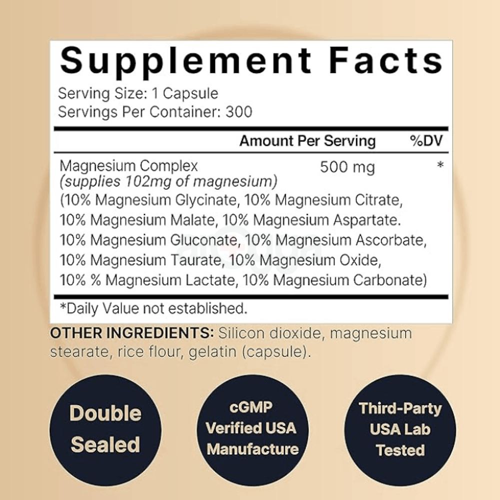 NatureBell Magnesium Complex Supplement 500mg, 300 Capsules  