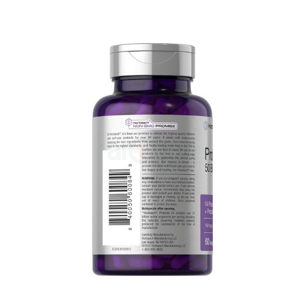 Horbäach Probiotics with Prebiotics | 60 Capsules | 50 Billion Active Organisms  