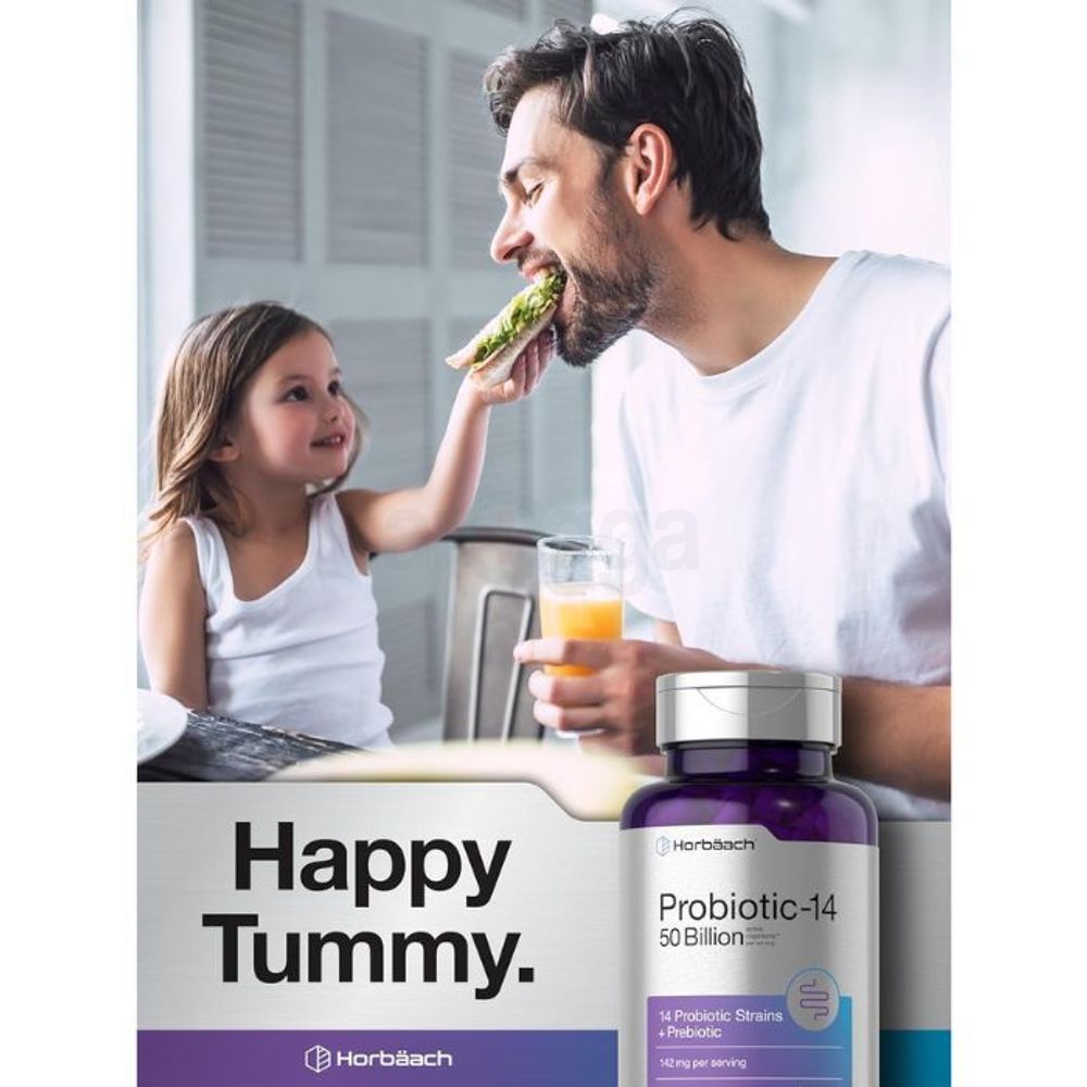 Horbäach Probiotics with Prebiotics | 60 Capsules | 50 Billion Active Organisms  