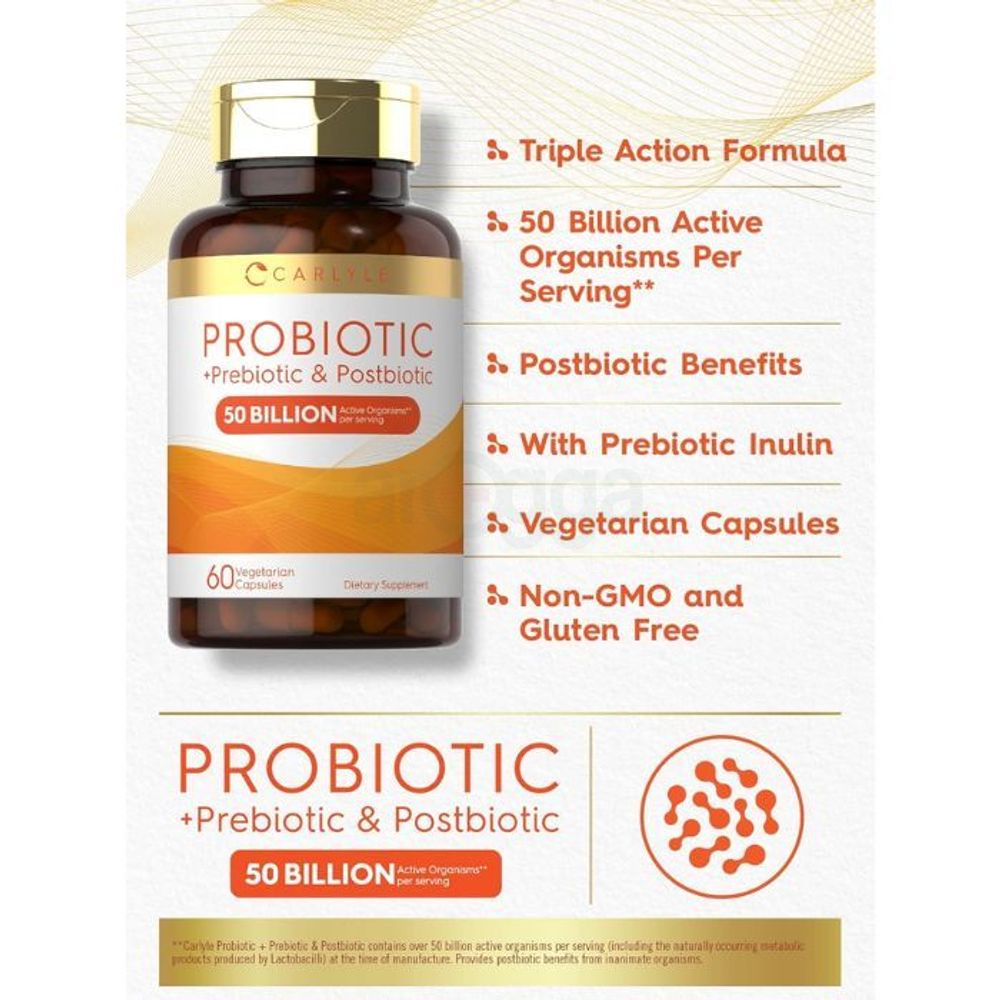 Carlyle Prebiotic, Probiotic & Postbiotic for Women and Men (50 Billion CFU) 60 Capsules  