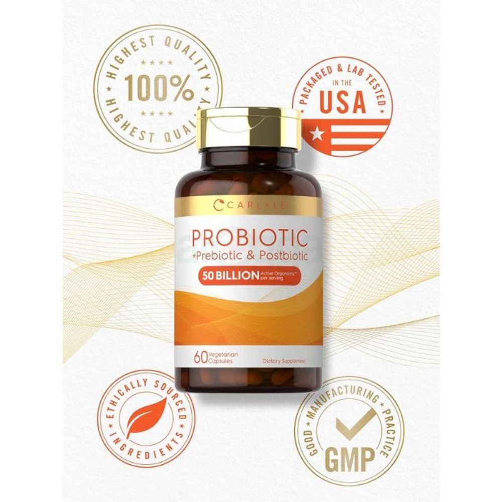 Carlyle Prebiotic, Probiotic & Postbiotic for Women and Men (50 Billion CFU) 60 Capsules  