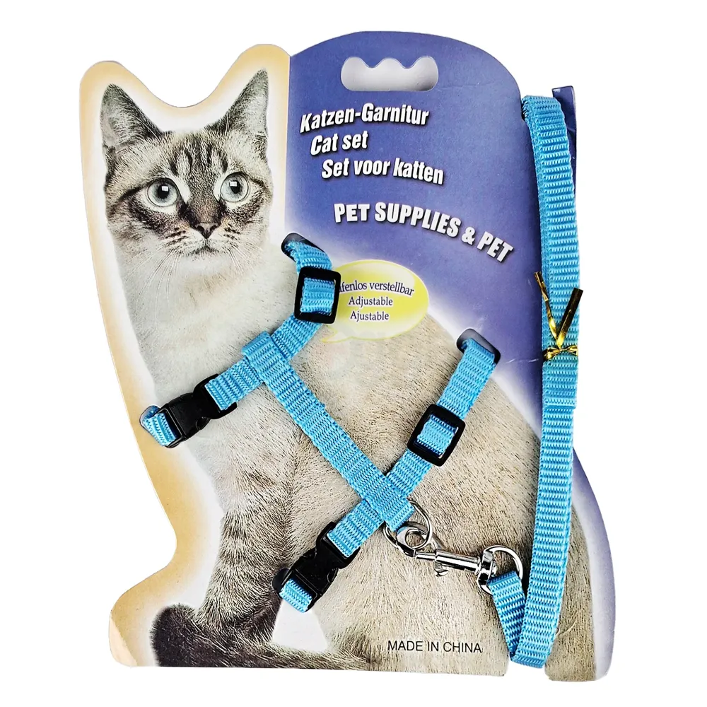 Cat & Dog Nylon I-Shape Chest Leash Traction Belt Harness Straps(Blue And Sky Blue) - Medium  