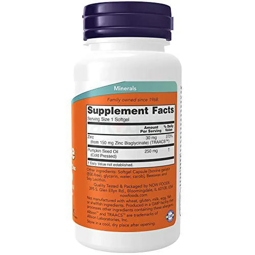 NOW Supplements, Zinc Glycinate, 120 Softgels  