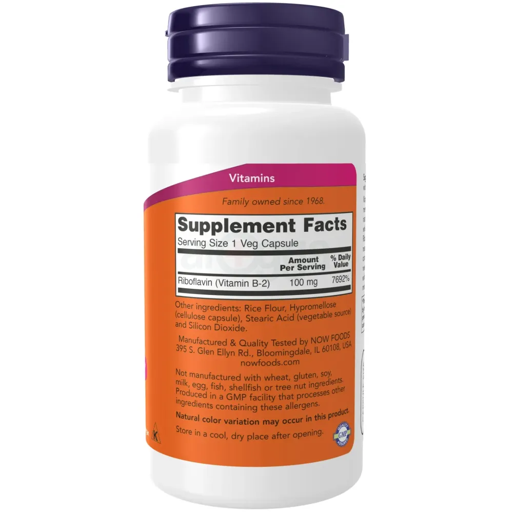 NOW Supplements, Vitamin B-2 (Riboflavin) 100 mg, Energy Production, 100 Caps  