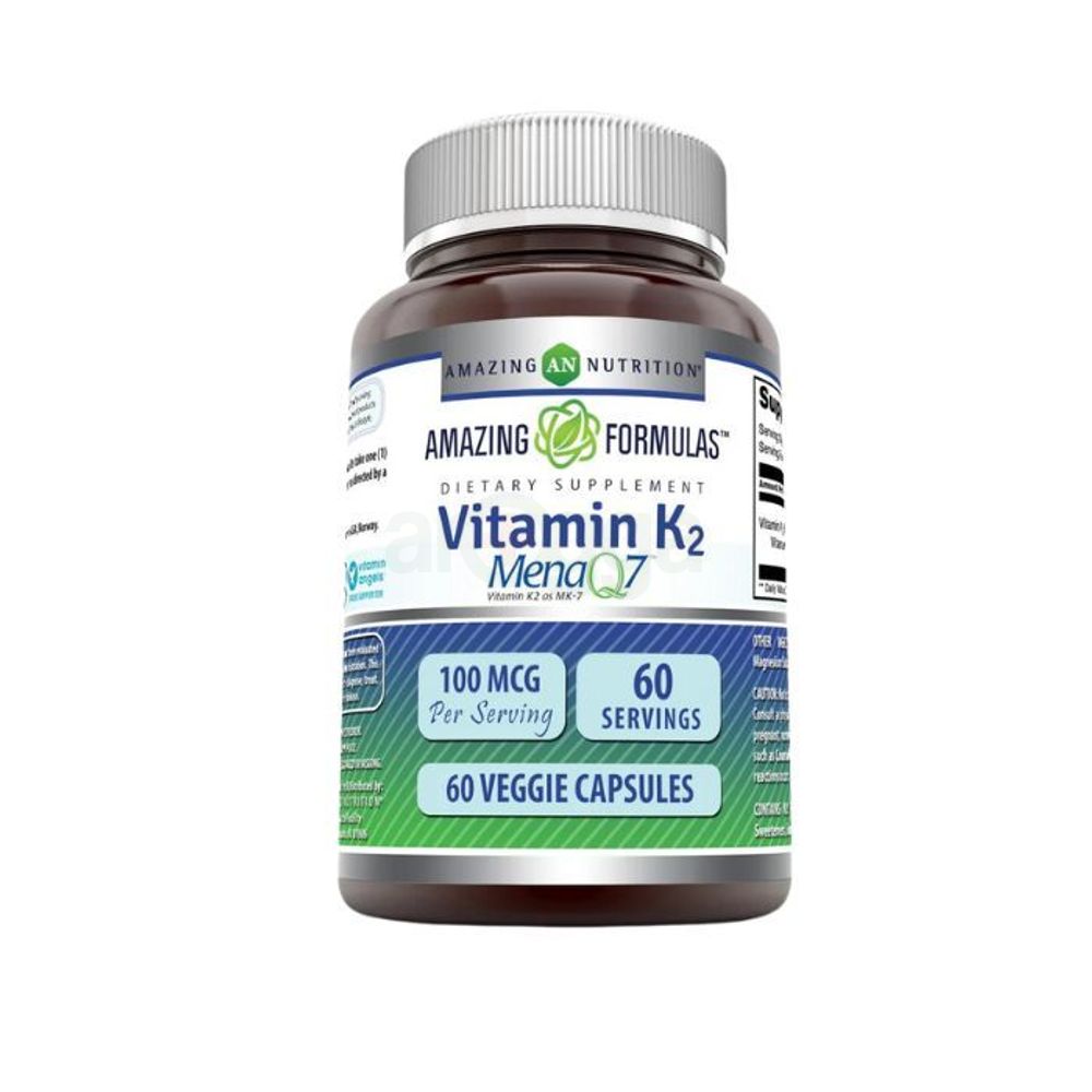 Amazing Formulas Vitamin K2 Menaq7 MK7 Supplement | 100 Mcg |  60 Veggie Capsules  