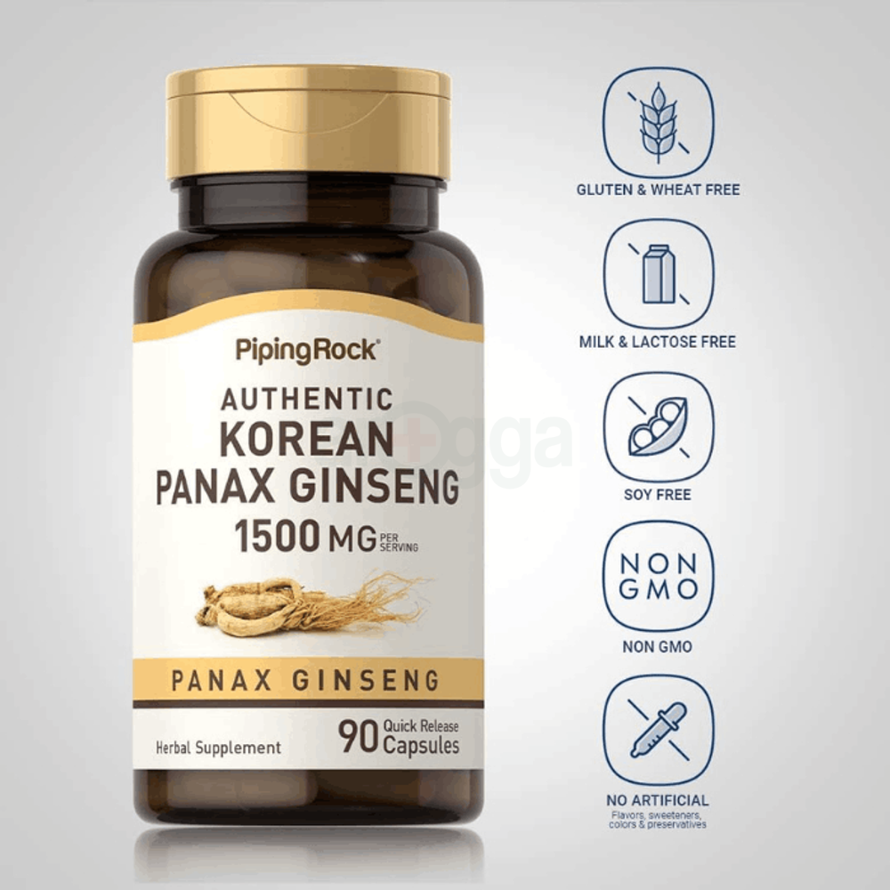 Piping Rock Authentic Korean Panax Ginseng 1500mg – 90 Capsules  