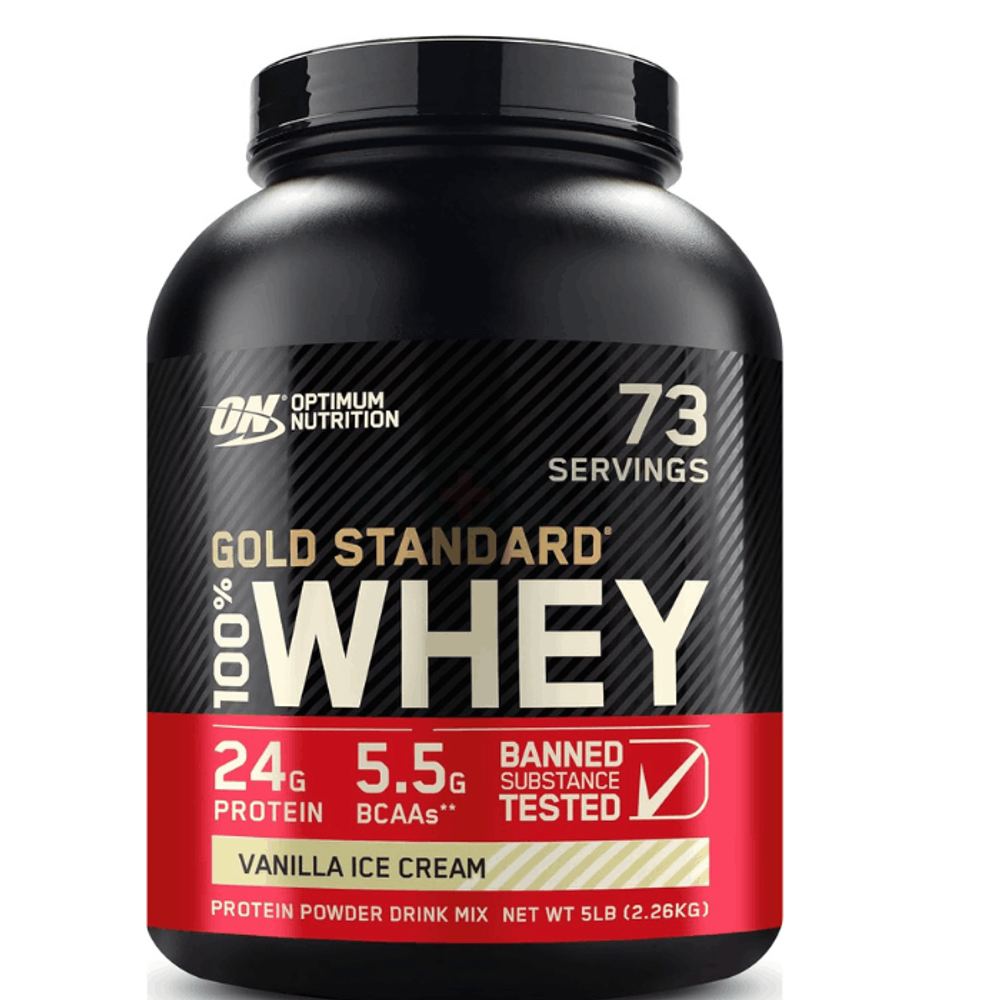 ON Gold Standard 100% Whey Protein, Vanilla Ice Cream, 5lb 73 Servings 2.26kg  