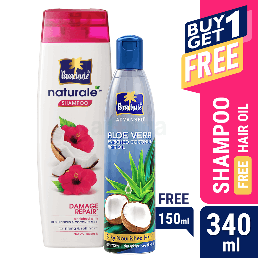 Parachute Naturale Shampoo Damage Repair 330ml (FREE Parachute Advansed Aloe Vera Hair Oil 150ml)  