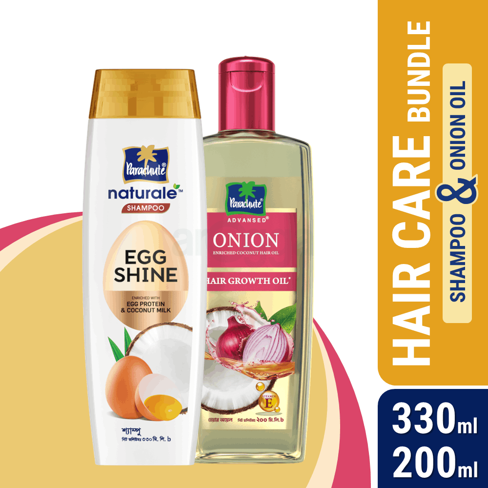 HAIR CARE BUNDLE - Parachute Naturale Shampoo Egg Shine 330ml & Onion Enriched Coconut Hair Growth Oil 200ml  