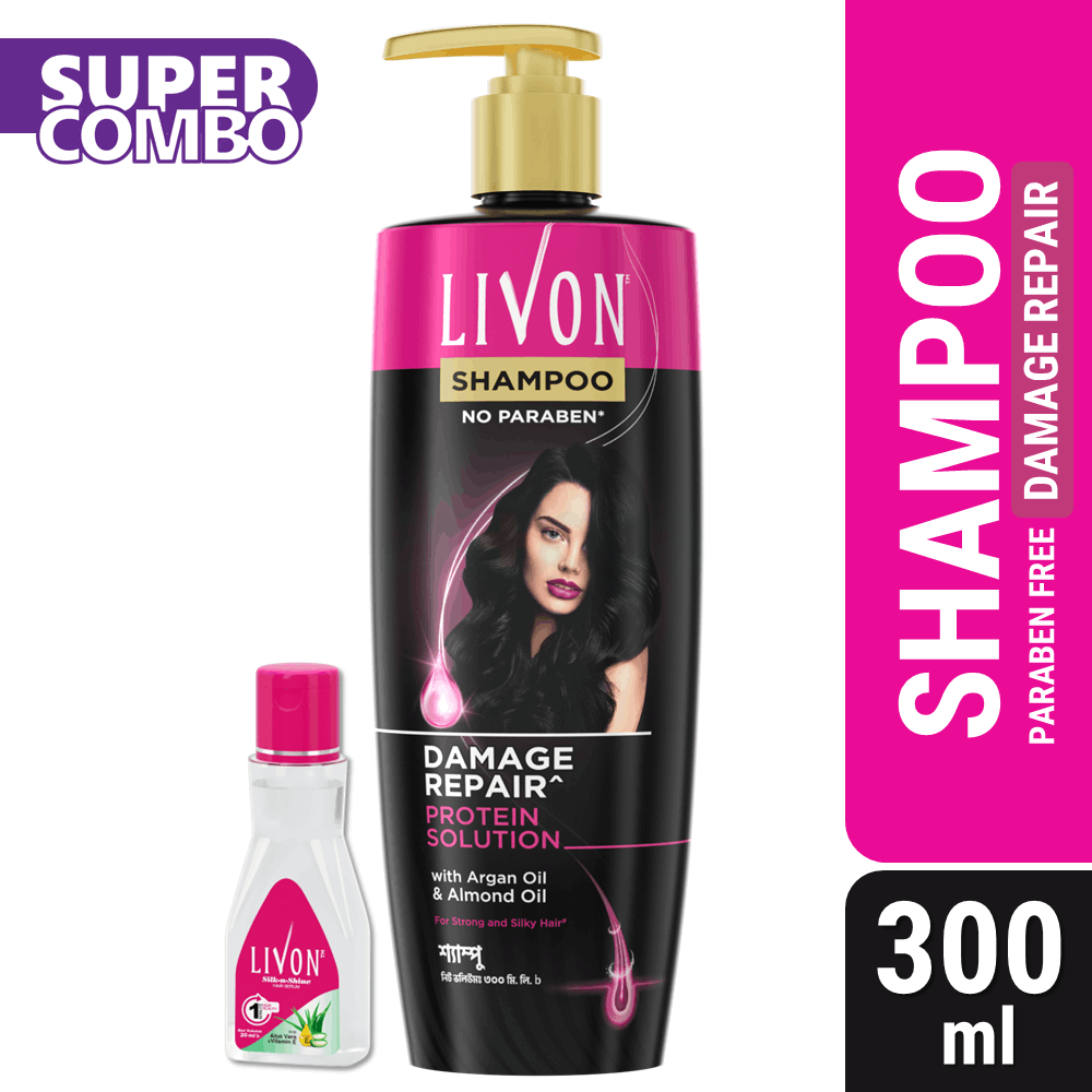 Livon Damage Repair Protein Shampoo 300ml & Livon Hair Serum 18ml - Combo  
