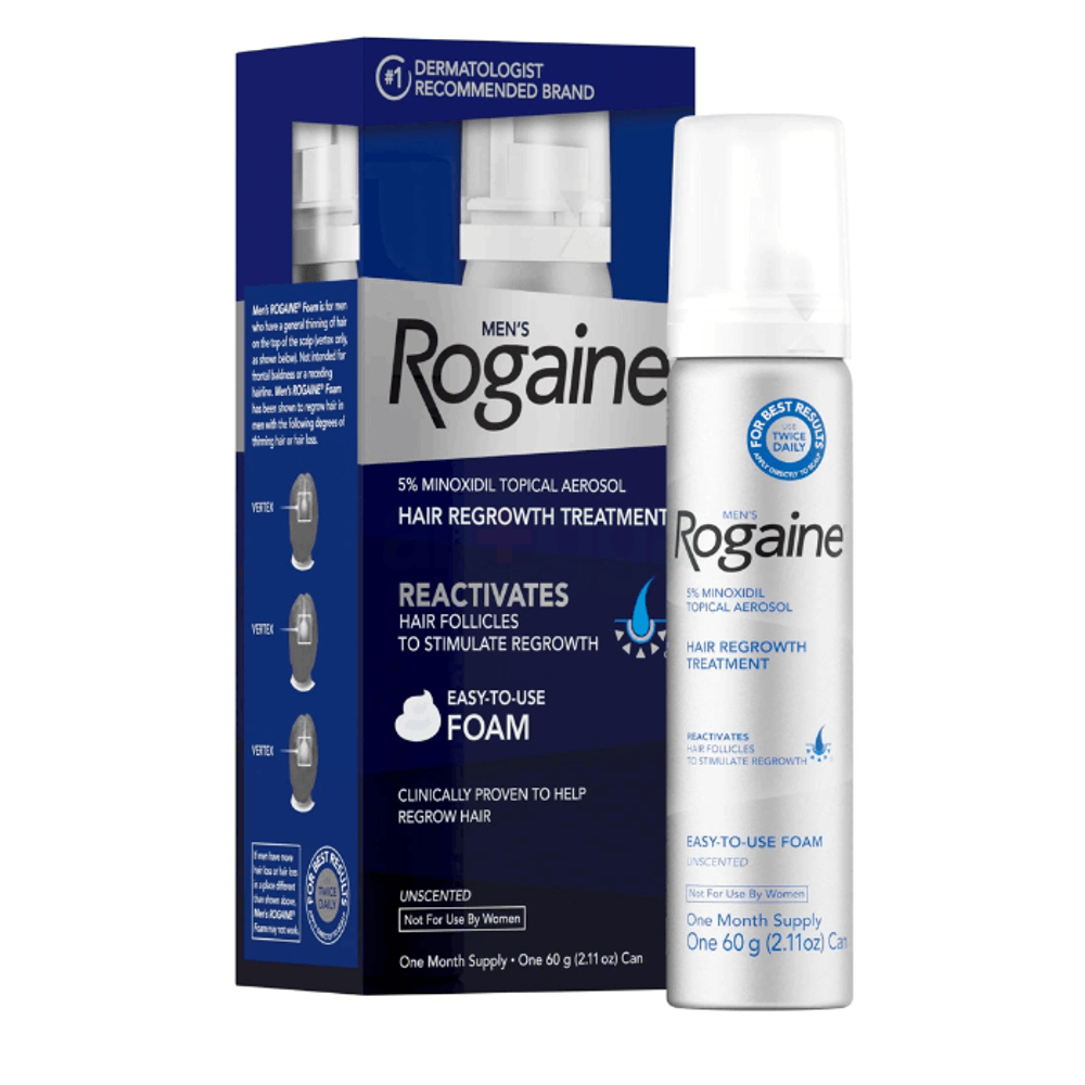 Men's Rogaine 5% Minoxidil Topical Aerosol Hair Regrowth Treatment Reactivates Easy - To -Use Foam 60gm  