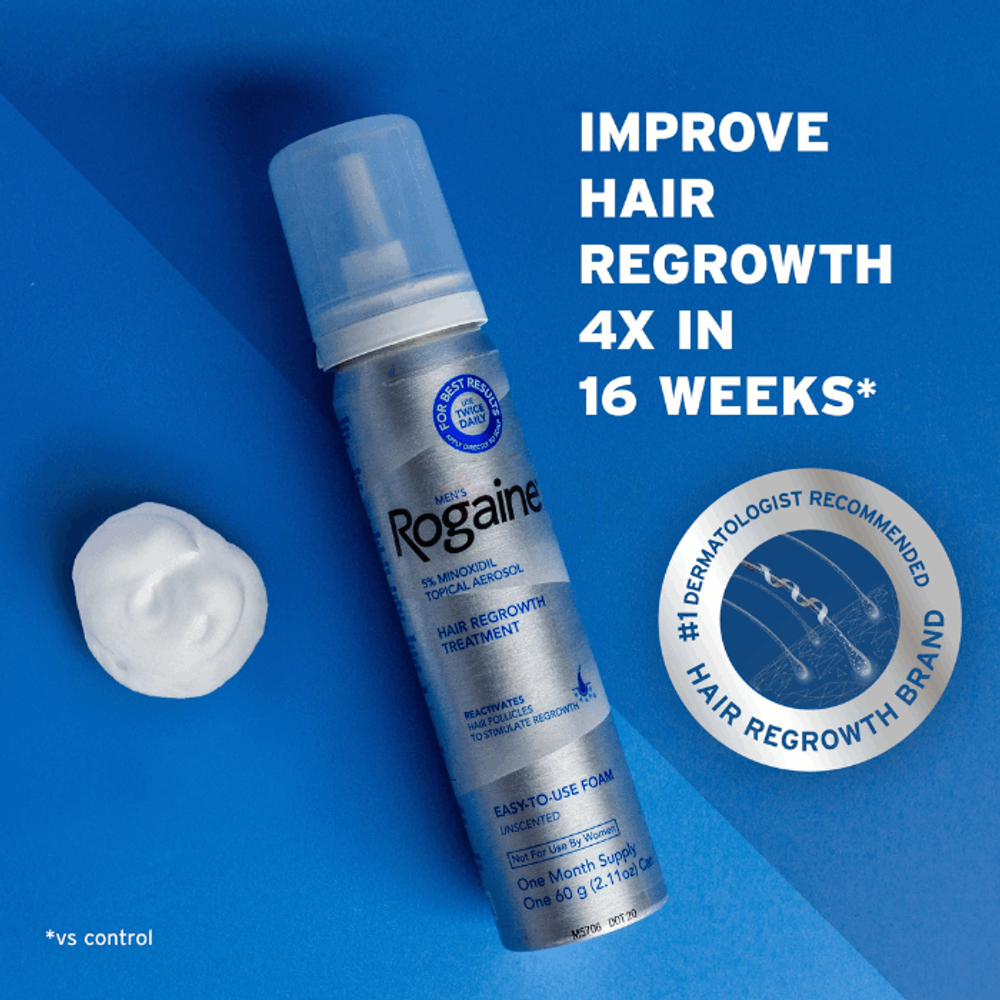 Men's Rogaine 5% Minoxidil Topical Aerosol Hair Regrowth Treatment Reactivates Easy - To -Use Foam 60gm  