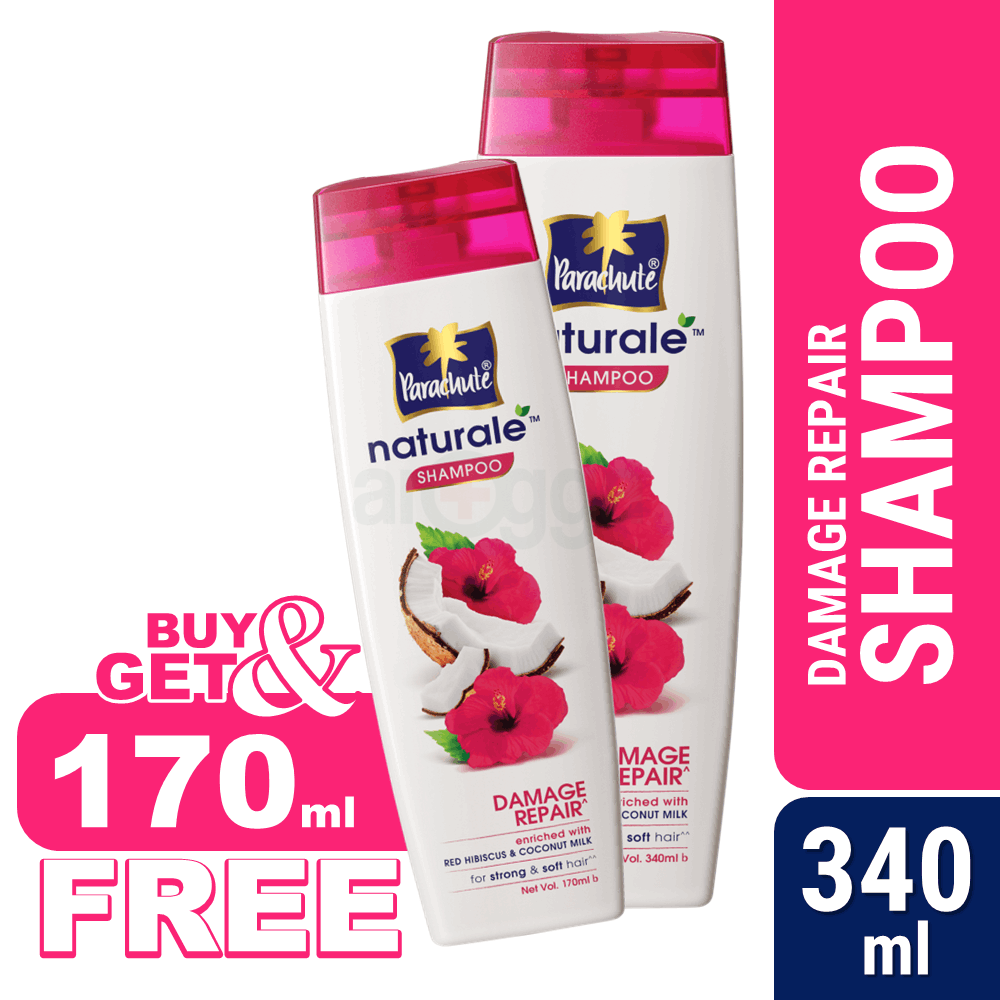 Parachute Naturale Shampoo Damage Repair 340ml (Get 170ml Shampoo Free) - Strong Hair Shampoo Pack  