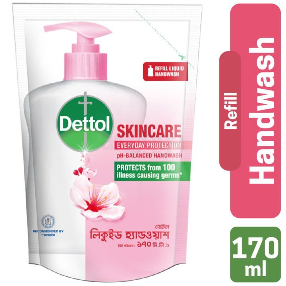 Dettol Handwash Skincare 170ml Refill, pH-Balanced Liquid Soap with Moisturizers  