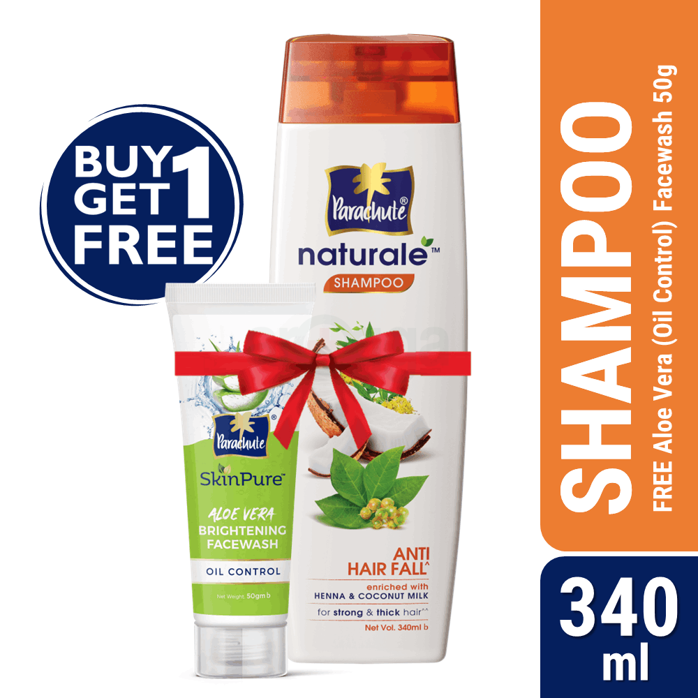 Parachute Naturale Shampoo Anti Hair Fall 340ml (FREE Aloe Vera Facewash - OIL CONTROL - 50gm)  
